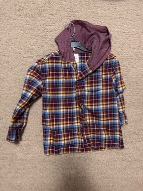 OshKosh B'gosh Burgundy Plaid Hooded Button-Down Shirt